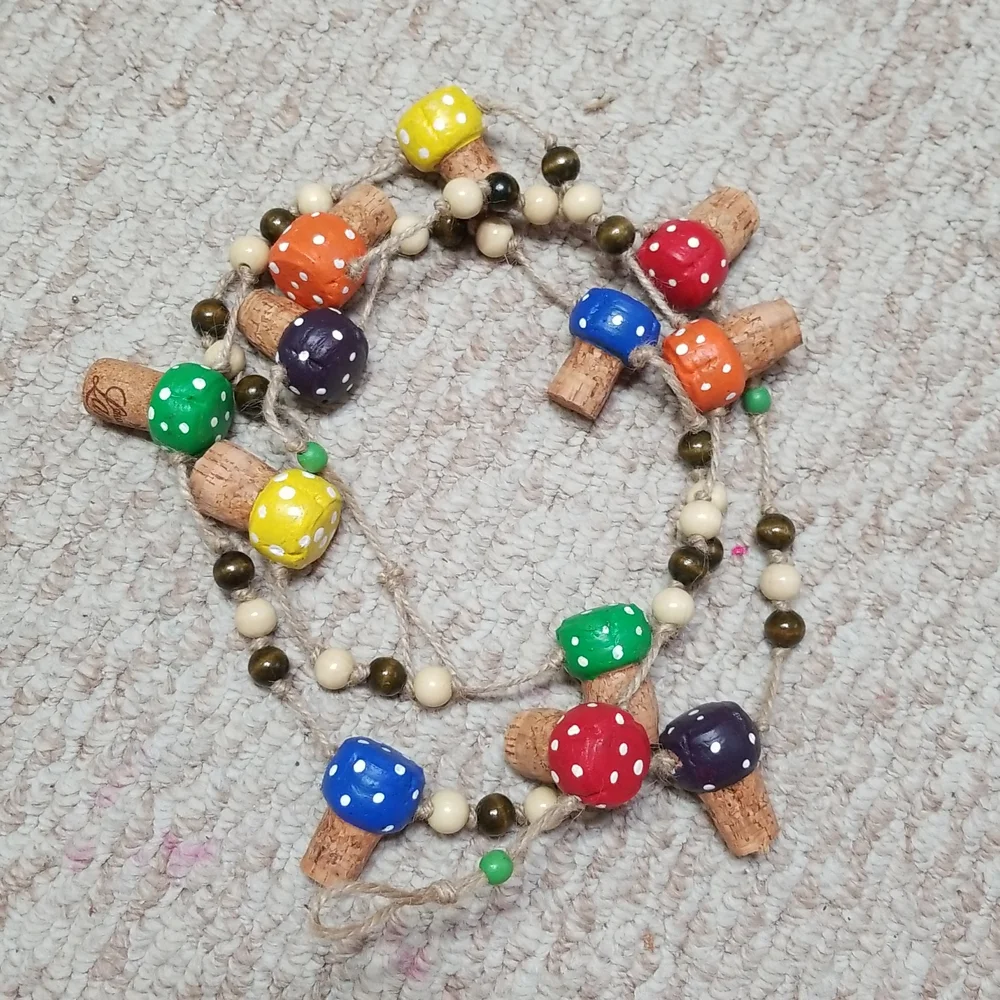 Hand Crafted Rainbow Toadstools Champagne Corks Rustic Garland